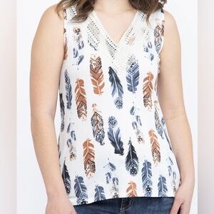 Women's Sleeveless Feather Print Top